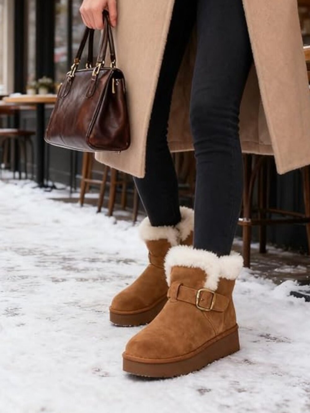 Womens Genuine Suede Snow Boots #39~ with warm fur lining and anti‑slip soles